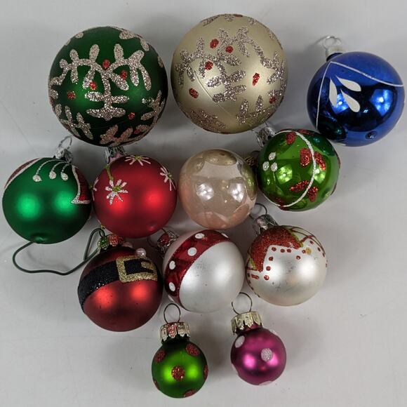 Unbranded Other - Assorted Mini Glass Christmas Ball Ornaments Lot Glitter Accents Colourful Set